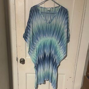 Blue and White Tie-Dye Swim Coverup